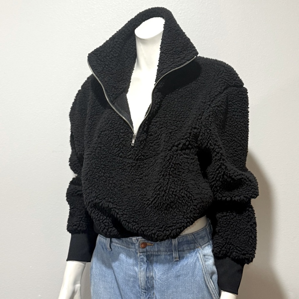 Dip Sherpa Fleece Black Half Zip Pullover Sweater Black Small